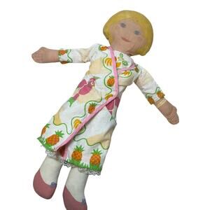 Vintage 70s Clothkits Cloth Rag Doll w/ Clothes Dress Robe Tutti Frutti Blonde